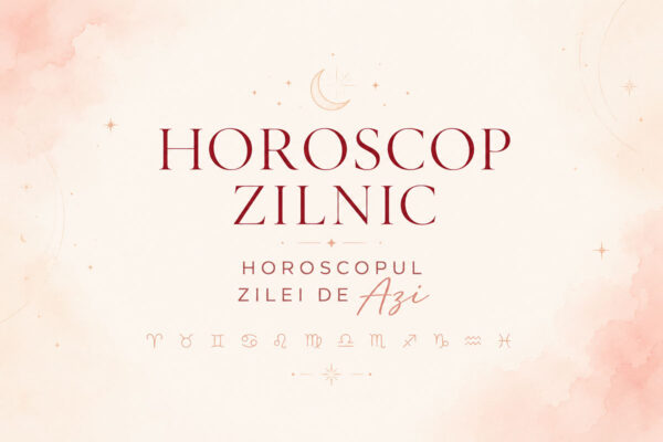 Horoscop zilnic cu simboluri zodiacale, fundal roz