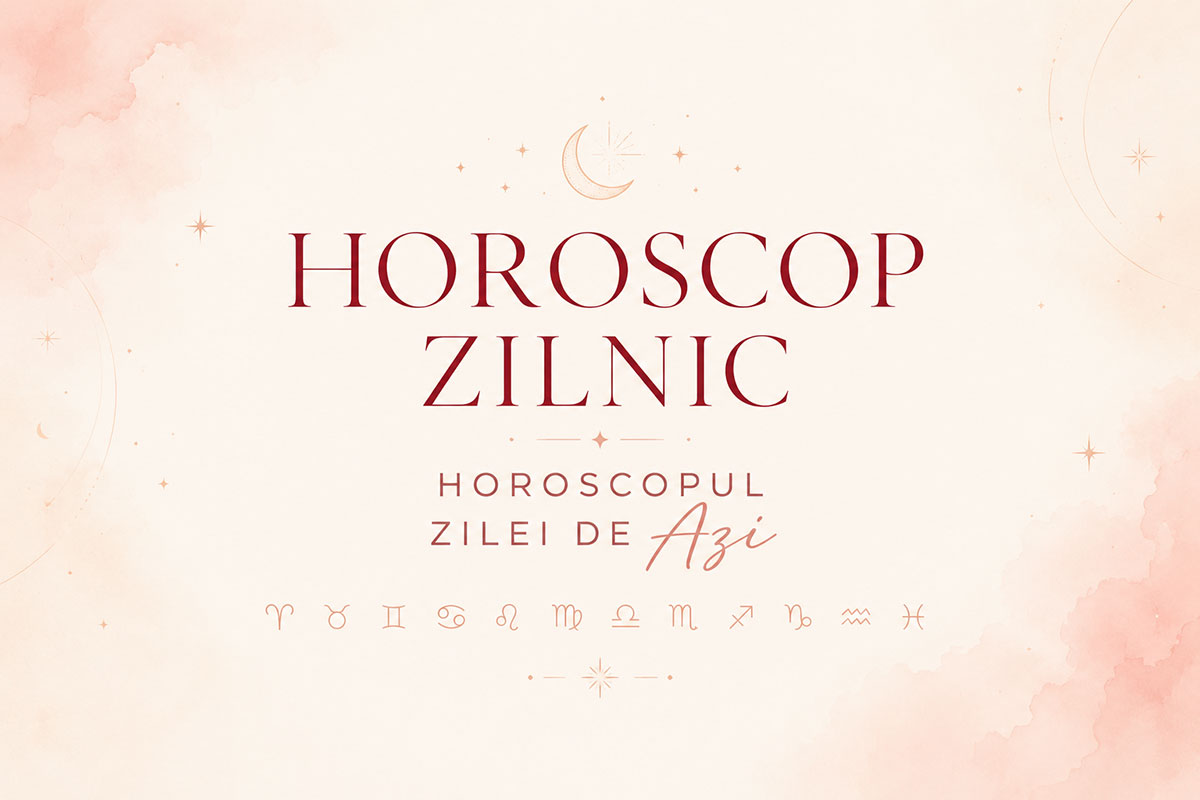 Horoscop zilnic cu simboluri zodiacale, fundal roz